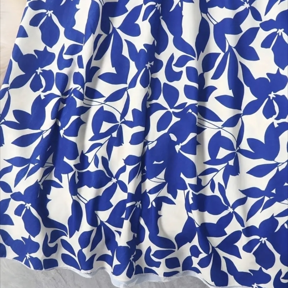 Skirt  Blue White Elastic Waist Lightweight A-line Boho Midi Maxi Skirts - Picture 2 of 6